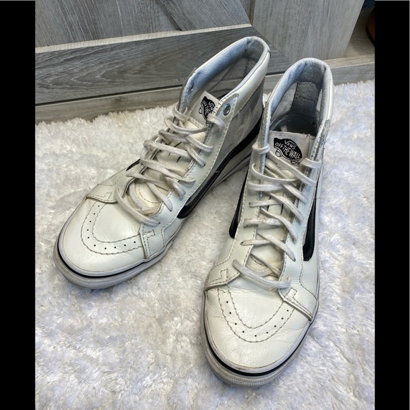 Vans Sk8 Hi Slim Cutout Mesh White Black Leather Shoes Mens 4.5 Womens 6 - Picture 9 of 15
